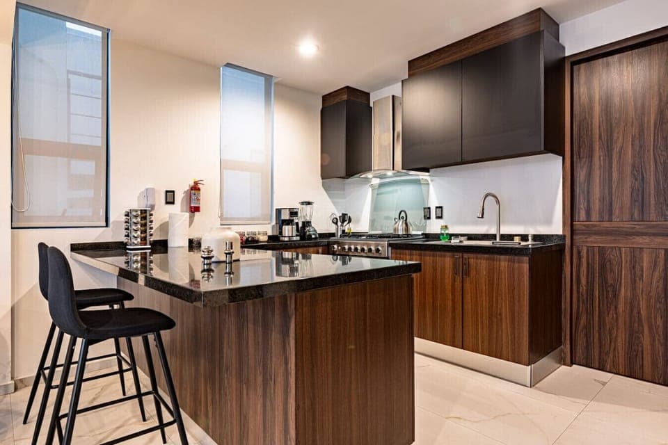 Whip up meals or grab a drink at this functional kitchen spot.