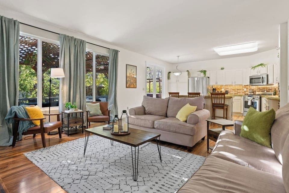 Smooth indoor-outdoor transition with sliding doors to relaxing scenery.