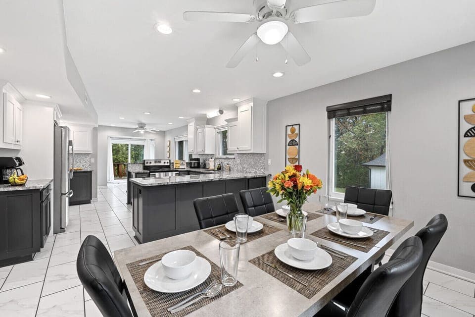 Dining Room | Spacious table for eight with bright natural light