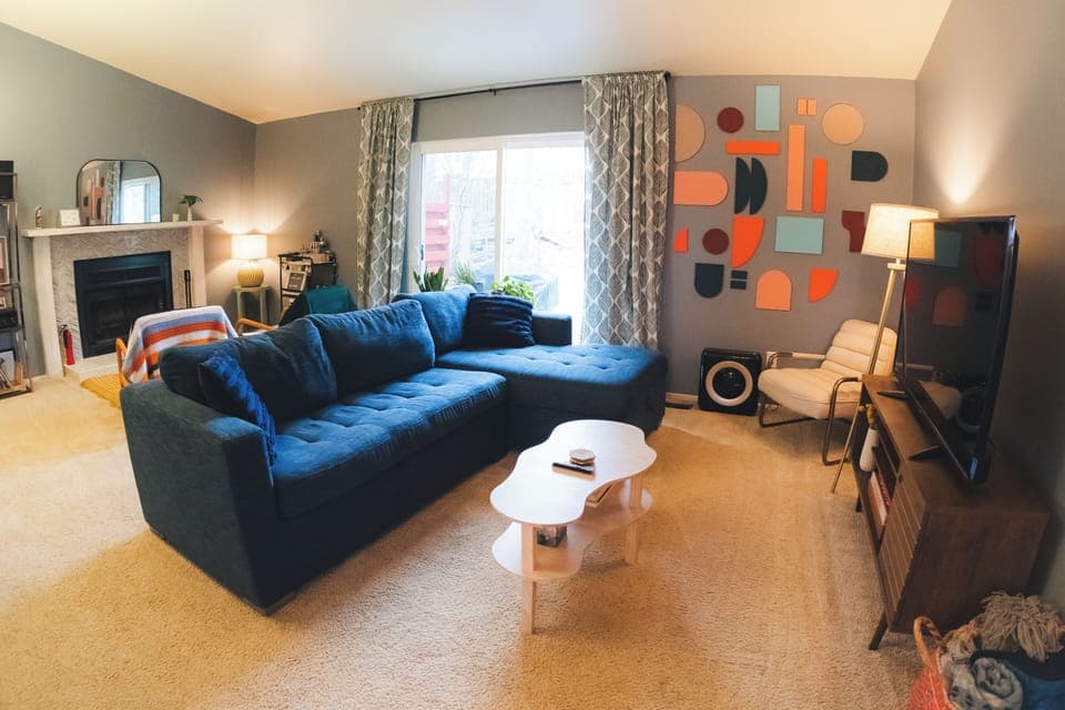 The living room with a Full sized pull out memory foam sofa bed.