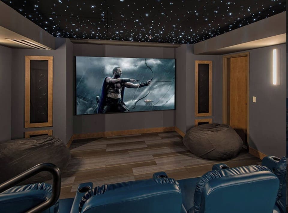 Private theaters available for reservation. Movie library included.