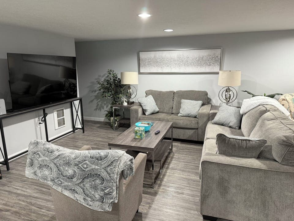 Roomy, comfy TV area. Complete with popcorn and candy for movies in. 