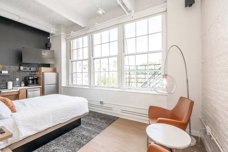 Recharge in this chic studio space after a day on the town​