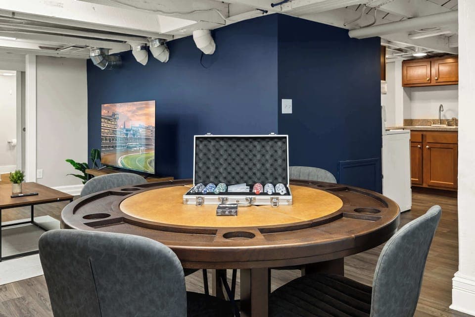 Basement Living Room: Bright, comfortable basement living space designed for relaxation