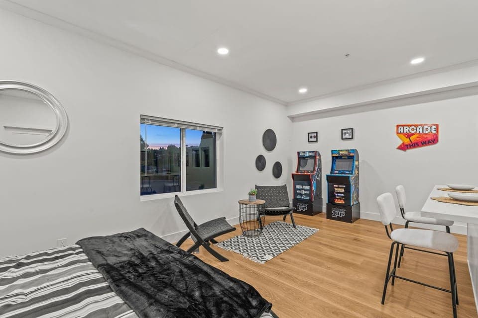 Open, bright bedroom perfect for relaxing or working