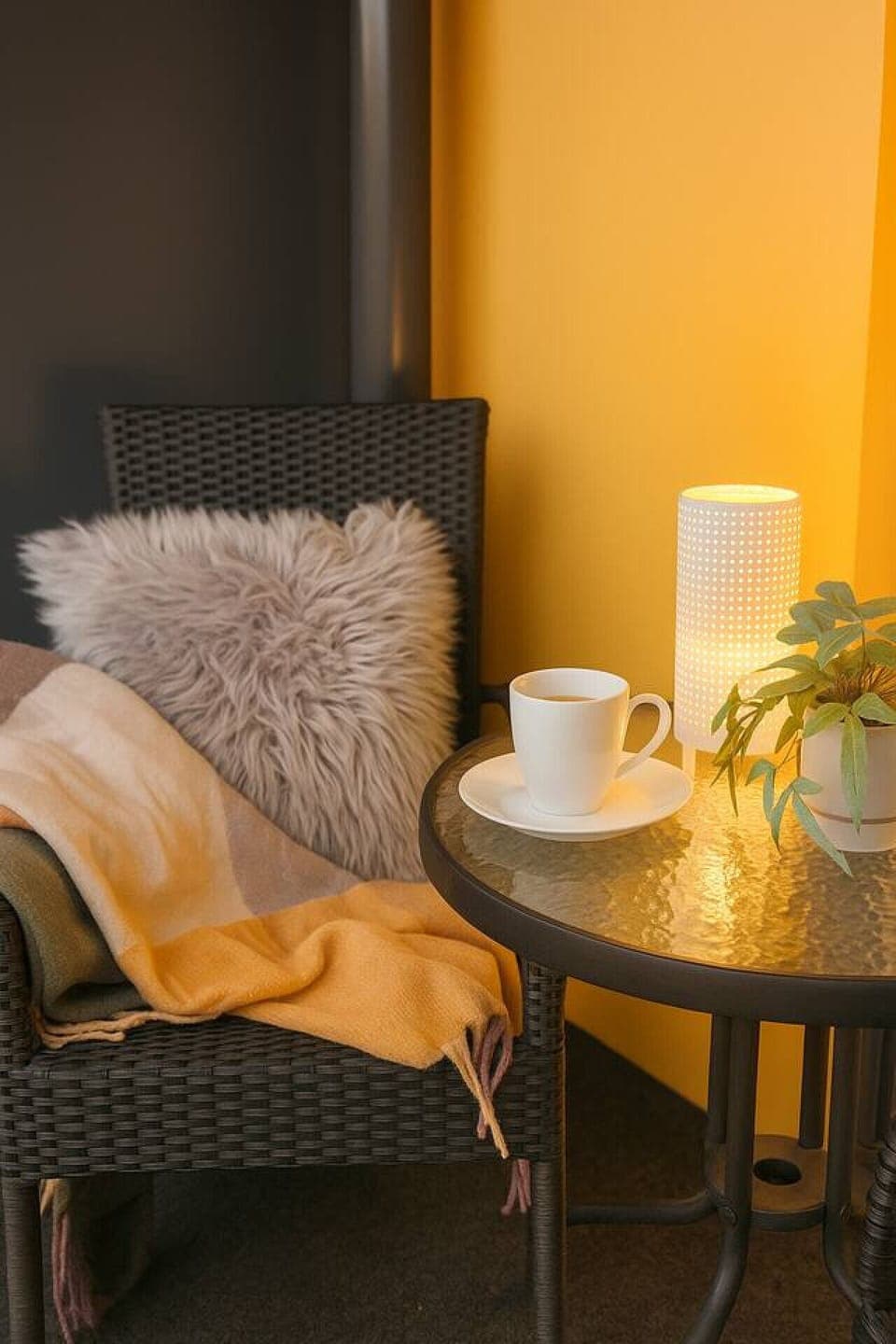 Start your morning with a fresh cup of coffee on the cozy balcony.