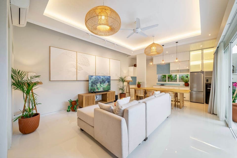 Open Airy with Natural Light Living Room and Kitchen