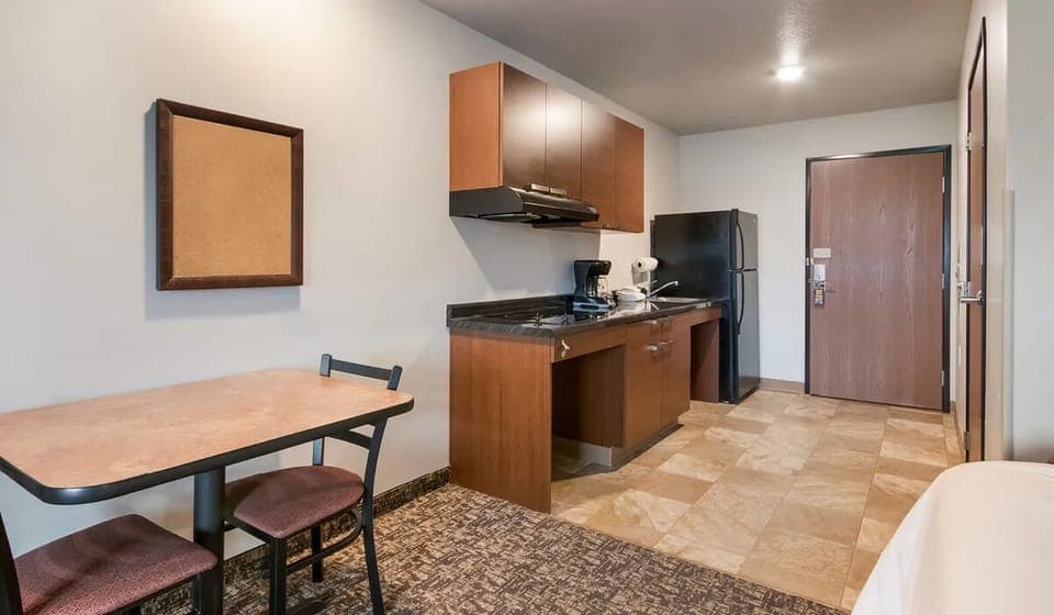 Settle in with a convenient kitchenette and cozy dining nook.