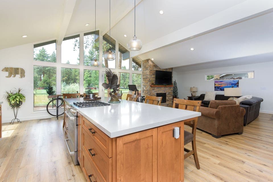 Huge Island and inviting living space and kitchen