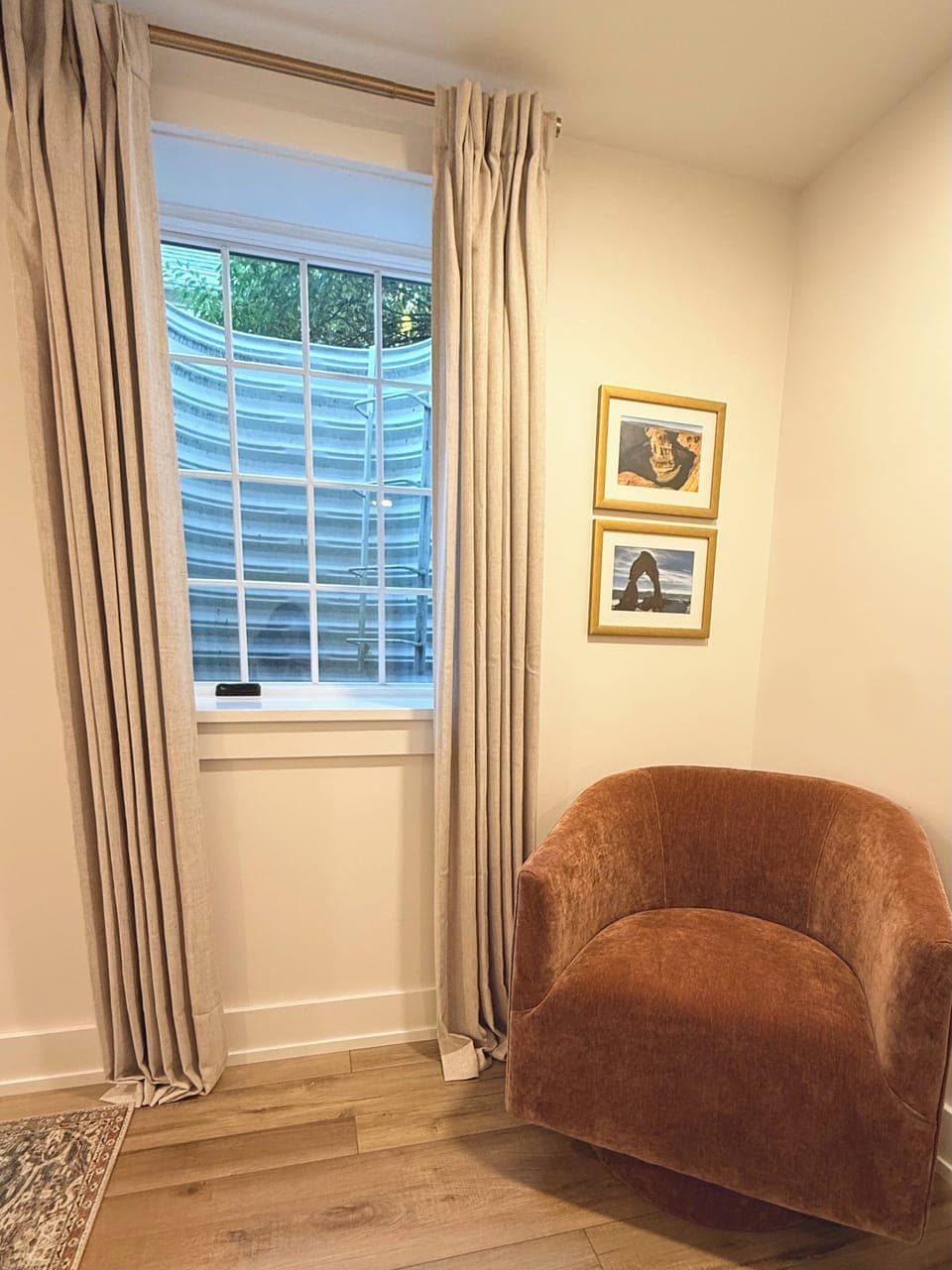 Curl up with your favorite book in this cozy reading corner in the bedroom.