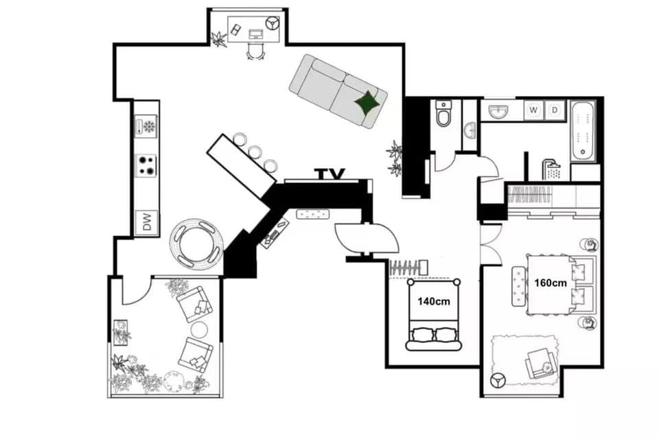 Floor plan of the apartment. Please message us, if you have any questions.