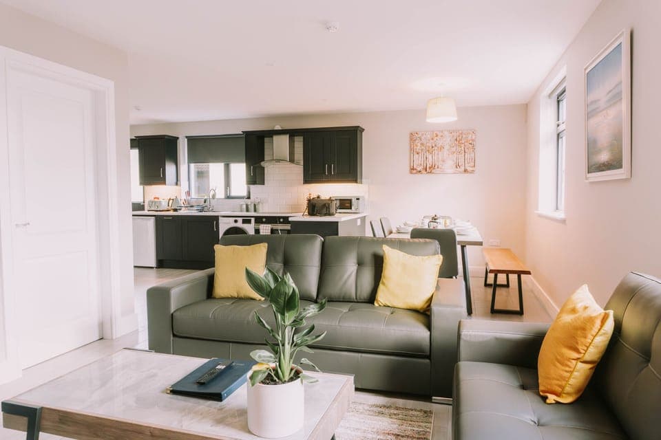 Spacious, open plan living room, dining room, kitchen