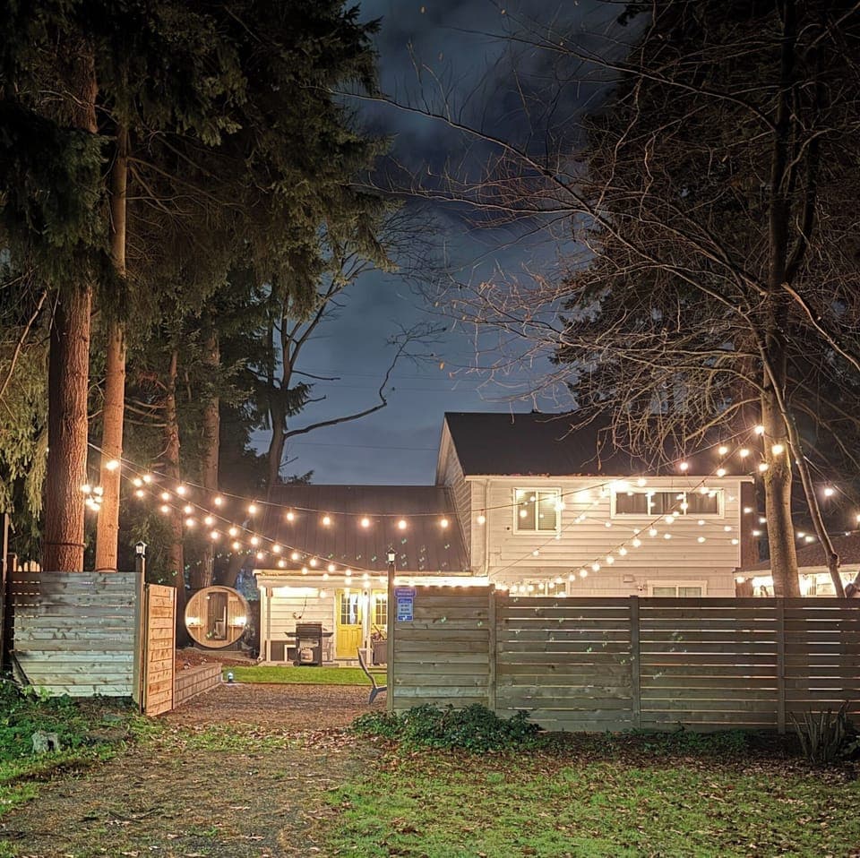 The brand-new Red Western Cedar barrel sauna gives true NW lodge vibes.