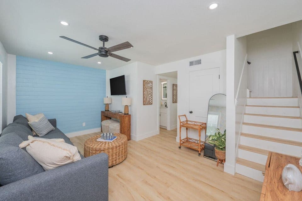 Cozy living room with a TV, perfect for relaxing after a day outdoors