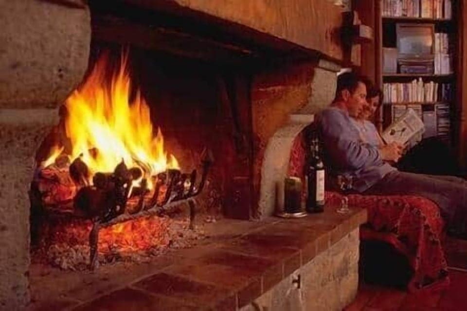 The welcoming fireplace