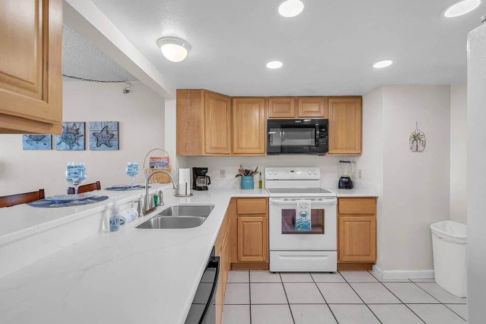 Large fully stocked kitchen.