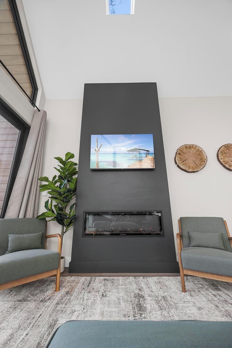 Smart TV with electric fireplace (for ambiance only, not heating)