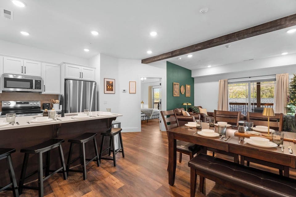 Kitchen and dining with seating for 9