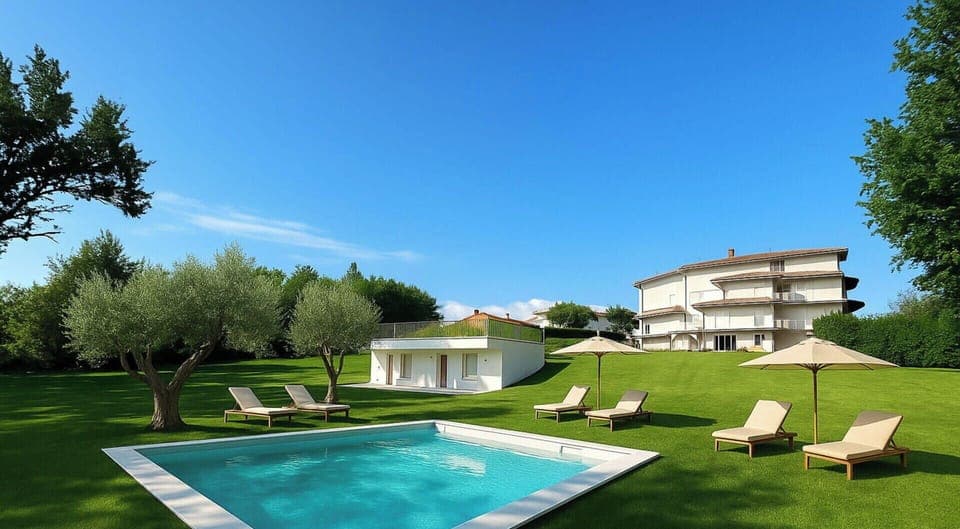 Swimming Pool, Garden, Land Lot, Lawn, Shade, Resort, Estate, Landscaping, Yard, Outdoor Furniture