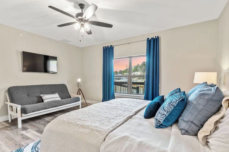 Upper level king bed #2 & futon w/ ensuite bath