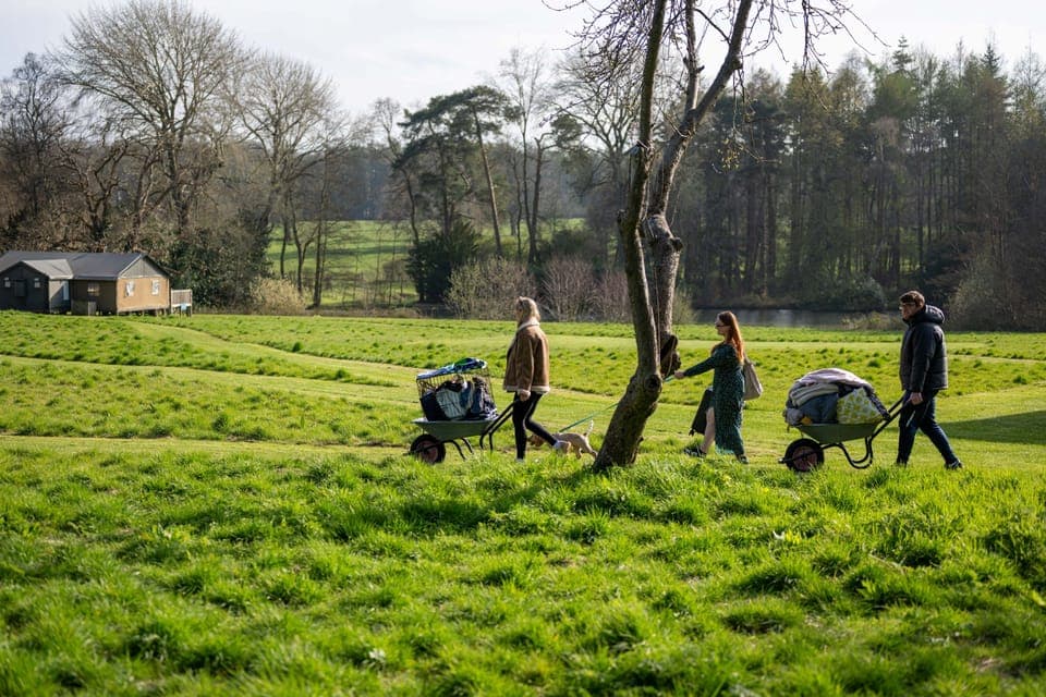Barrows are provided to take your luggage from your car to the tent.