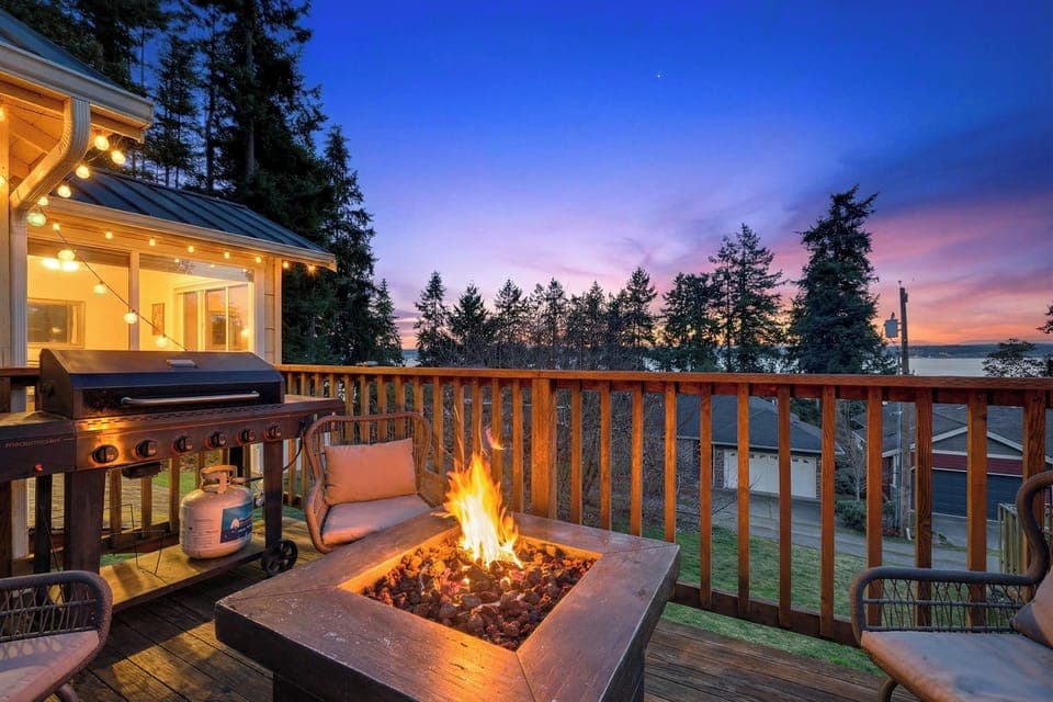 Cozy up by the custom firepit on the deck while the sunsets over the horizon.