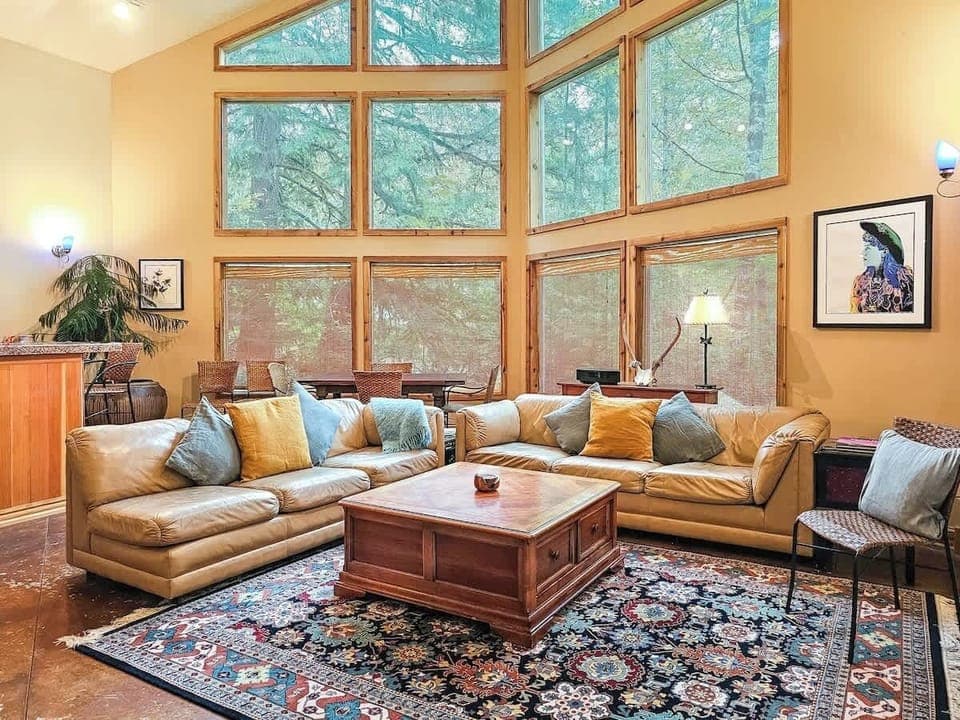 Great room on the ground floor.  Entire ground floor is heated with hydronic in-floor radiant heat.