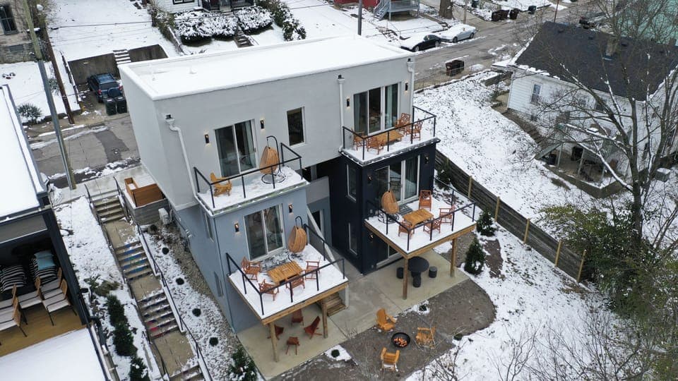 Aerial view of the building