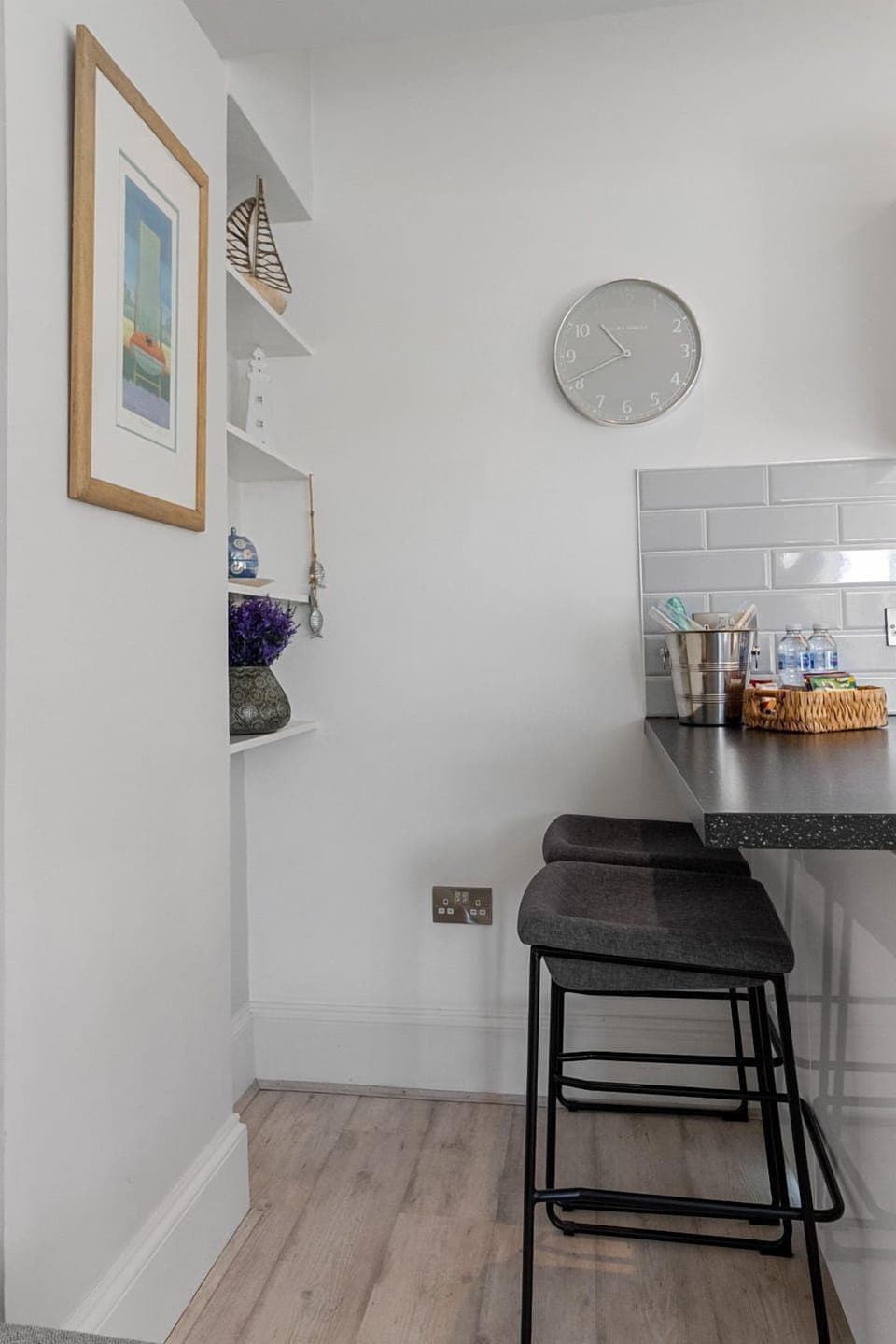 Breakfast bar or work space with complimentary welcome pack