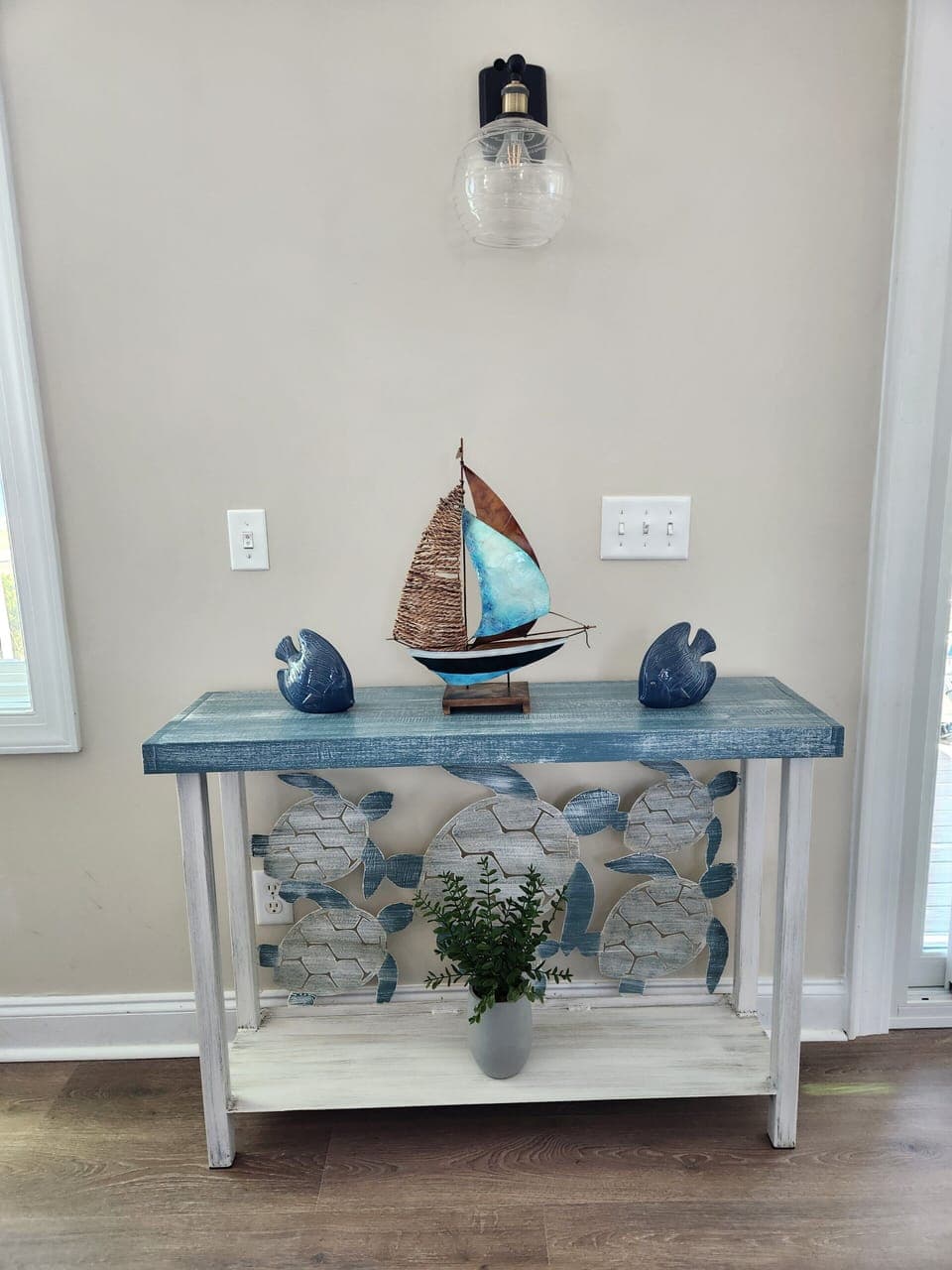 Your coastal retreat features charming turtle décor and nautical touches that create a peaceful, ocean-inspired atmosphere.