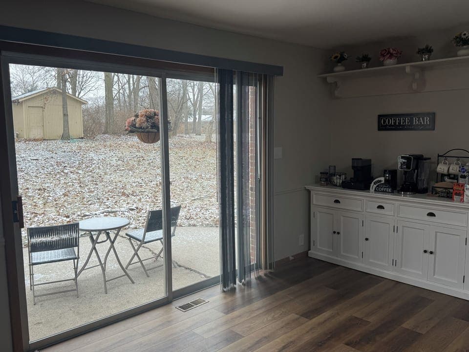 Dining room area out to the shade shaded yard