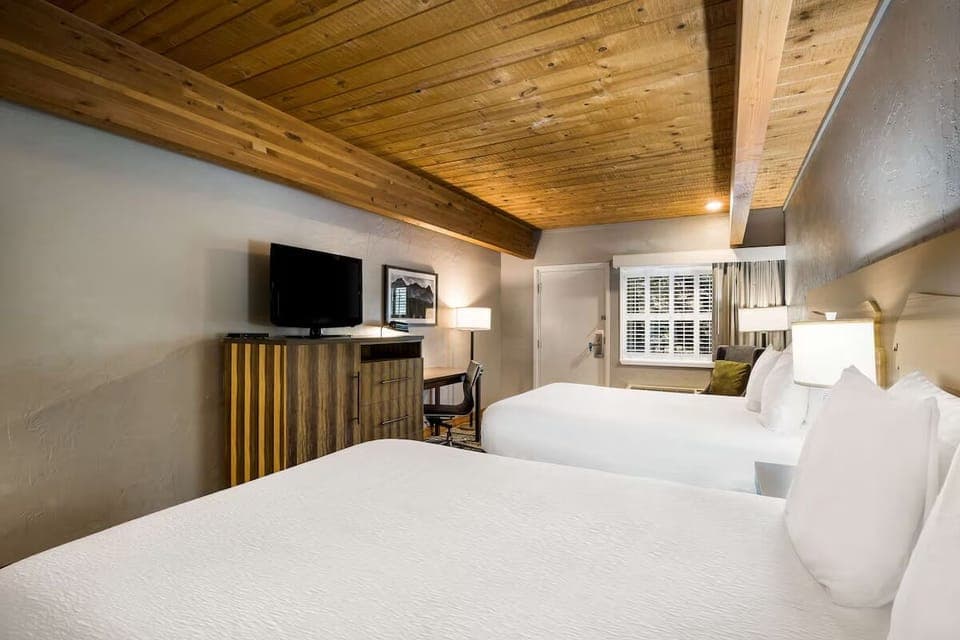 Unwind under the warm wood ceiling after a full day.