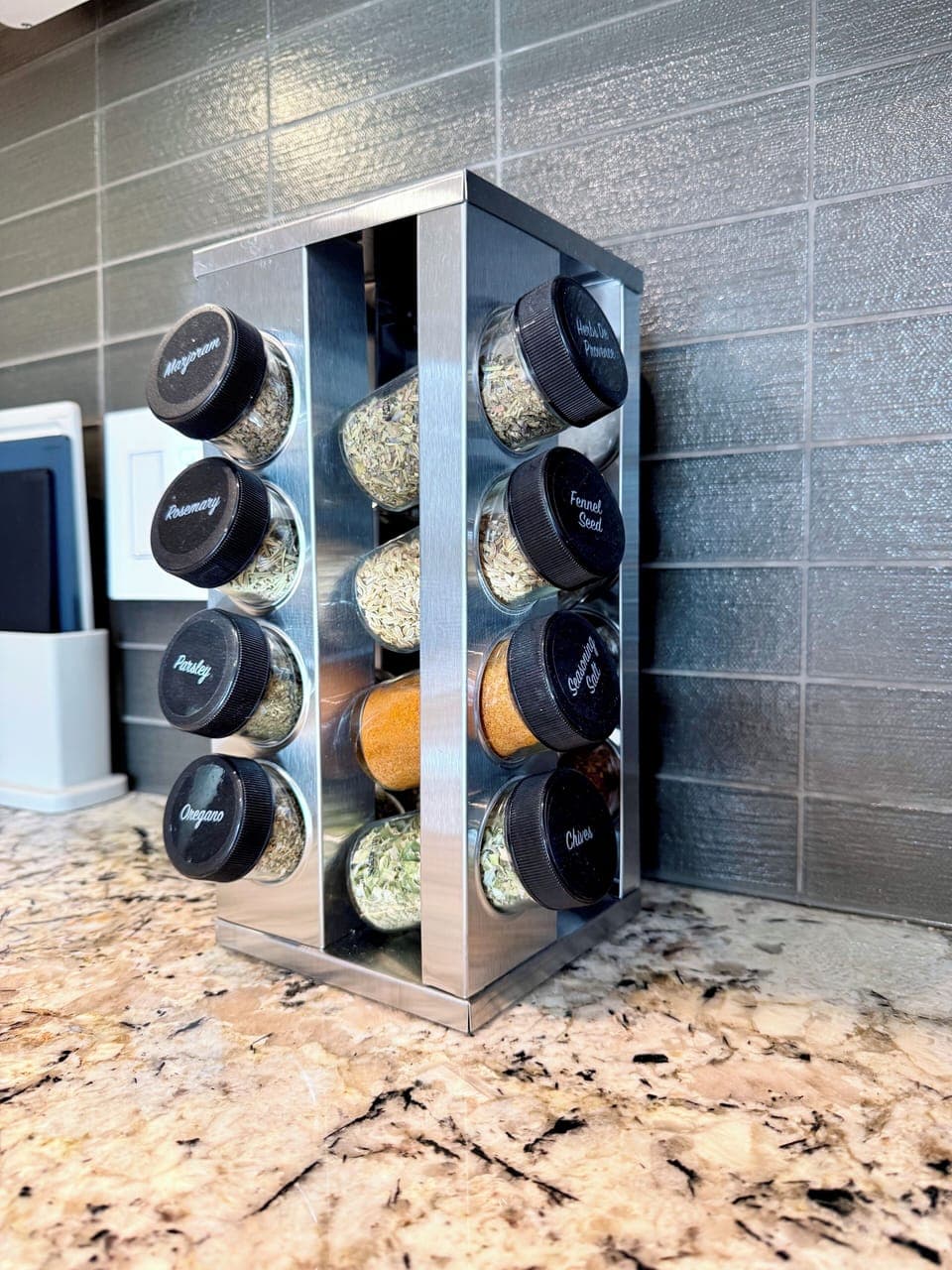 Spices: Rotating Stainless Steel Rack with Essential Herbs & Salt