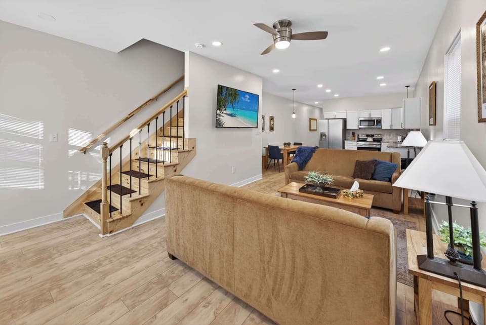 Open Living Room with 70" Smart TV