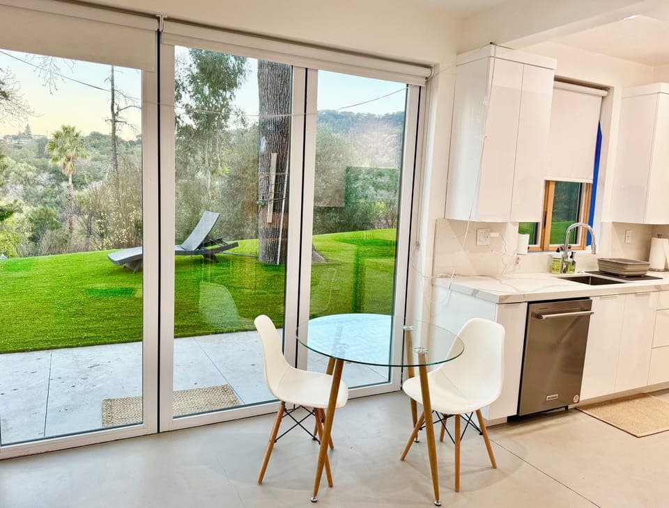 Inside Looking Out.   Draw down shades provide privacy.