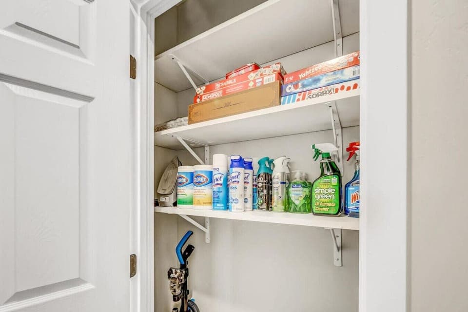 Upstairs Closet - Games and Cleaning Supplies