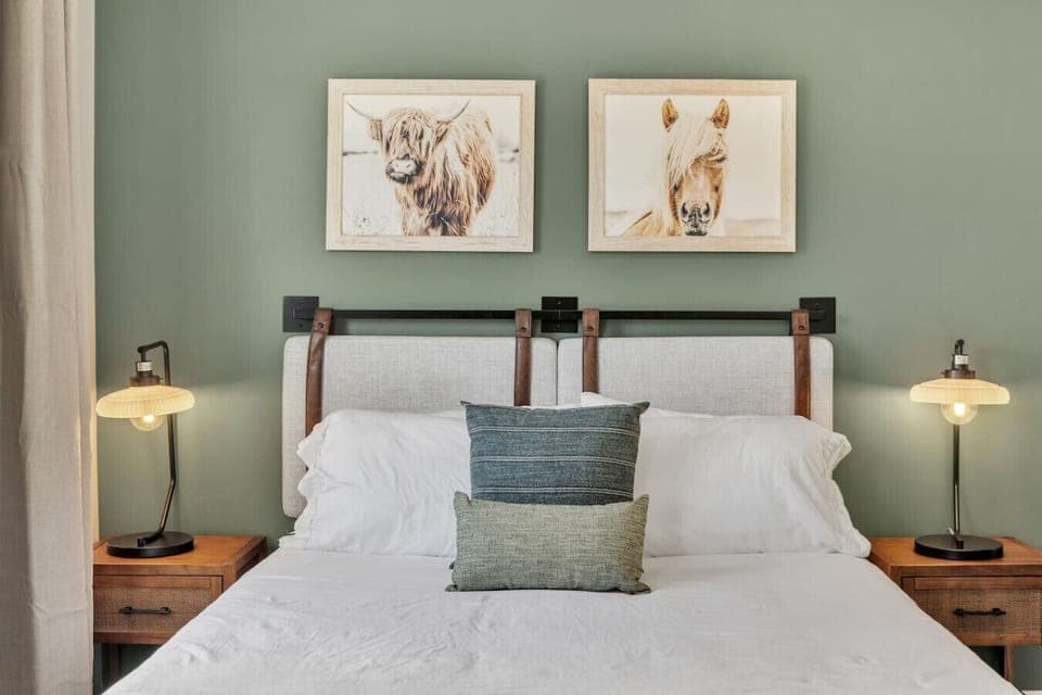 Get a good night`s sleep in your large queen bed after a long day