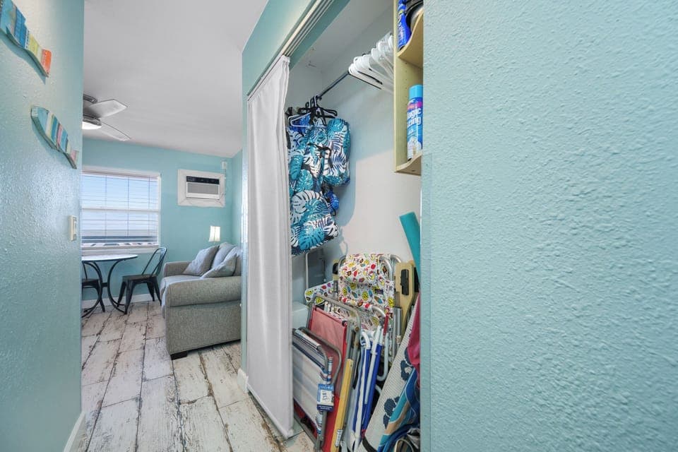Closet stacked full of beach supplies for you to enjoy