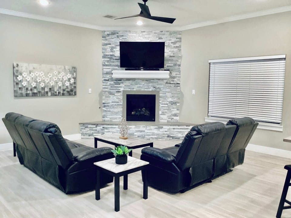 Bright open living room featuring a smart TV