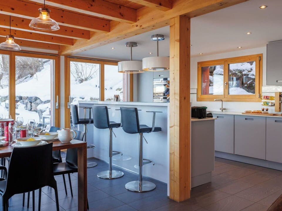 Furniture, Interior Design, Chair, Kitchen, Flooring, Wood, Ceiling, Countertop, Table, Kitchen & Dining Room Table