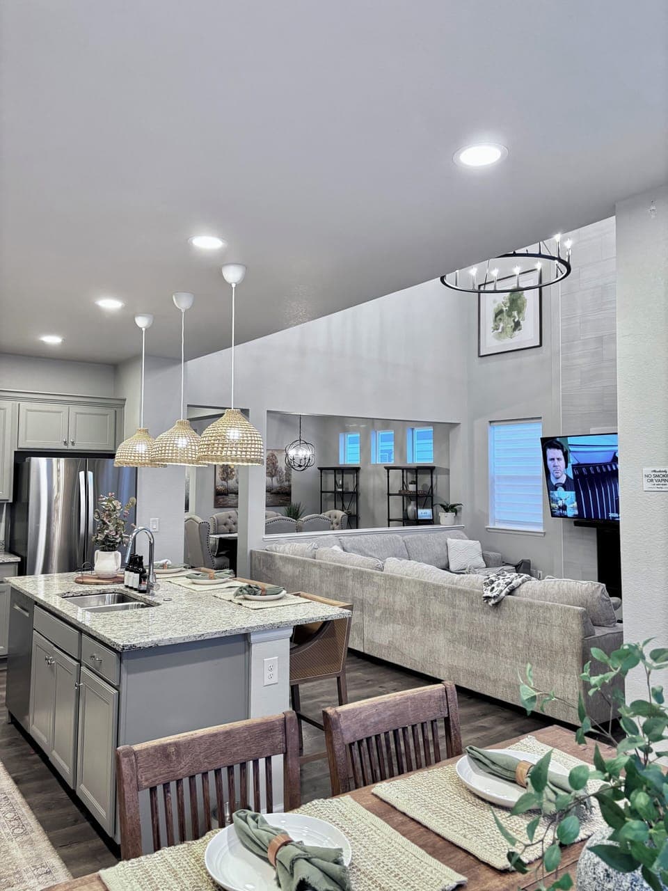 Open-concept layout keeps everyone connected across kitchen, dining, and living 
