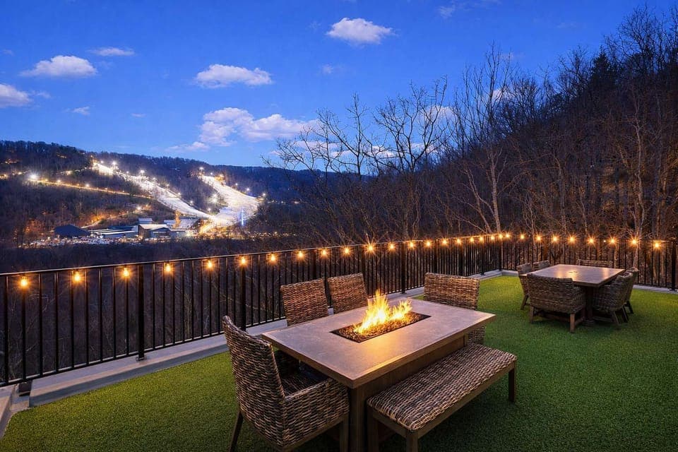 Kick back by the fire after a day exploring the mountains.