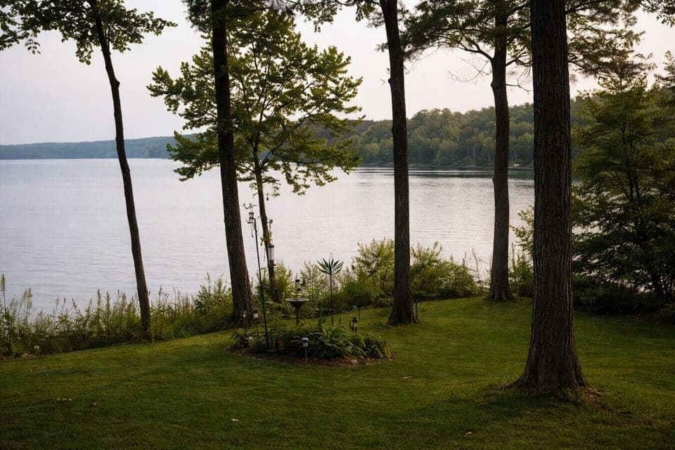 Relax by the tranquil lake during the day with picturesque waterfront views and a peaceful natural atmosphere