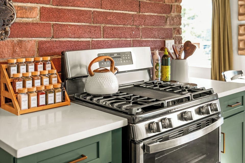 Cooking is enjoyable on the gas range with a double oven option.  Spices are provided for your chef's dishes. 