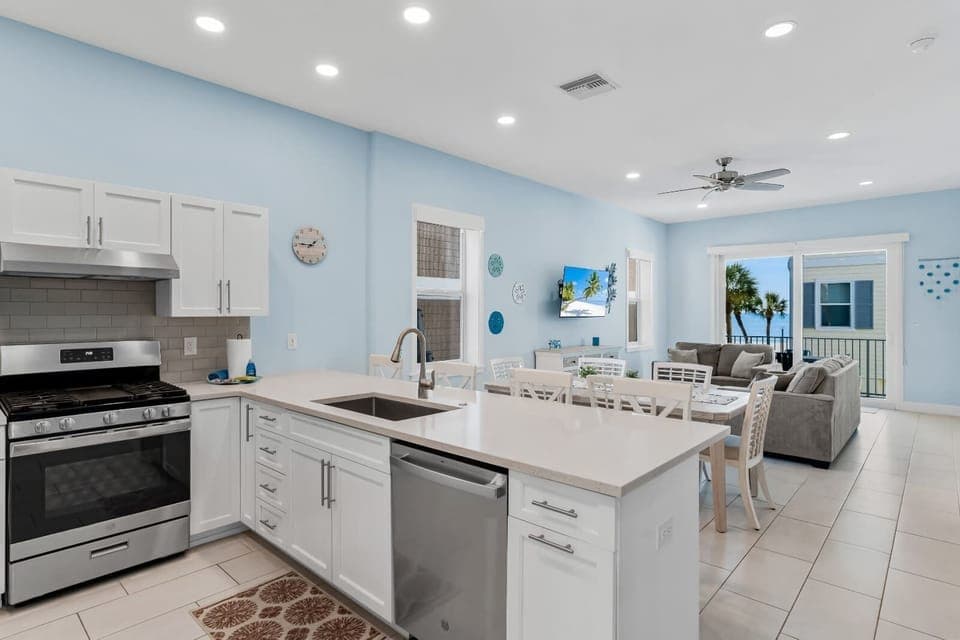 Modern kitchen with island and seating