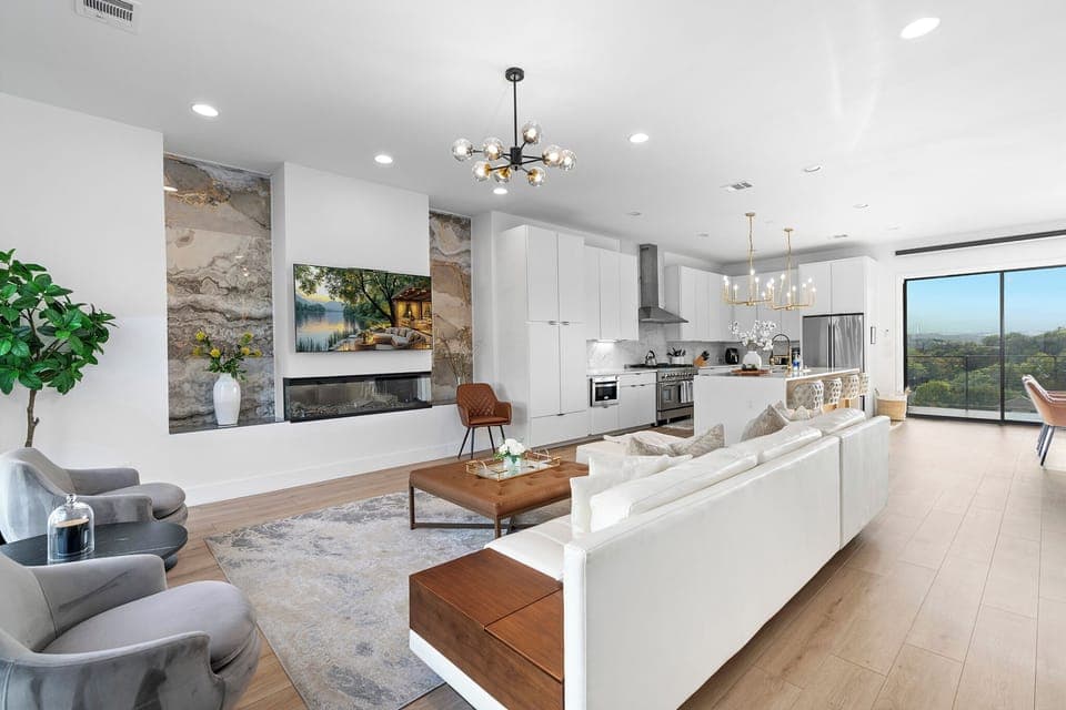 Living area naturally flows into the kitchen and dining space