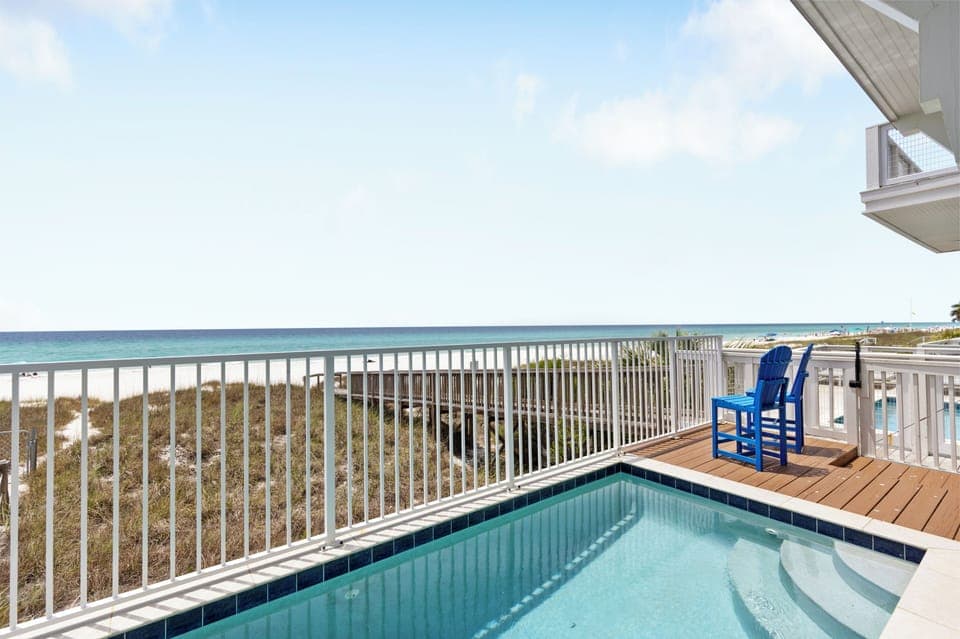 Private terrace with plunge pool and stunning ocean views, just steps from the sandy shore. Relax in coastal comfort with serene beachfront surroundings.