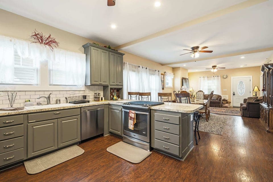 Open Concept Kitchen and Dining Area with Breakfast Bar