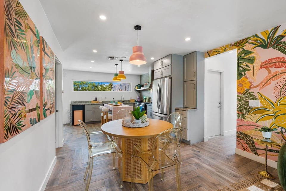 Open-concept kitchen and dining with modern finishes