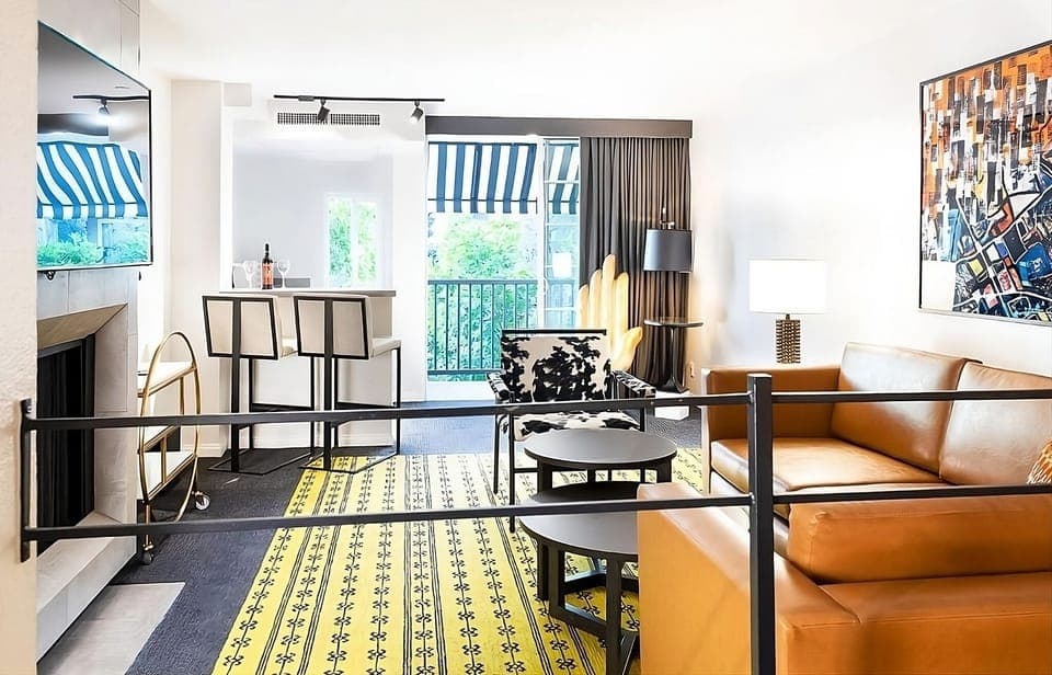 Gather in the airy lounge with sunshine pouring through windows.